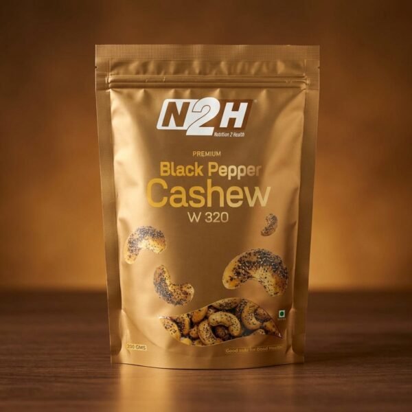 Black pepper cashew W320 200g – flavoured kaju online India – N2H