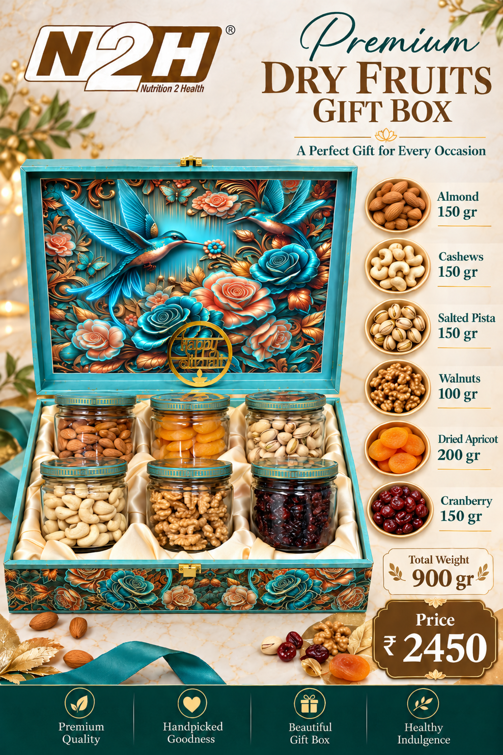 Premium Teal Dry Fruits Gift Box Premium Dry Fruits Gift Box - 900gms - Image 1